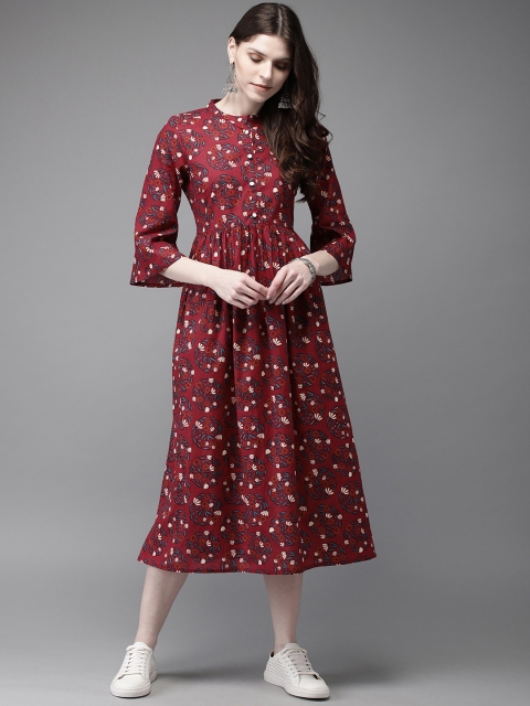 

Anouk Women Maroon & Blue Floral Printed A-Line Kurta