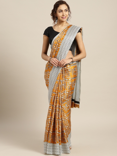 

Rajesh Silk Mills Mustard Yellow & Off-White Printed Bhagalpuri Saree