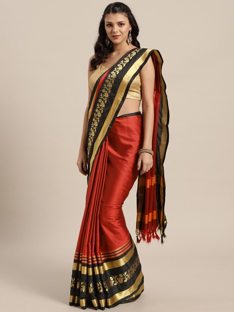 

Rajesh Silk Mills Maroon & Black Solid Saree