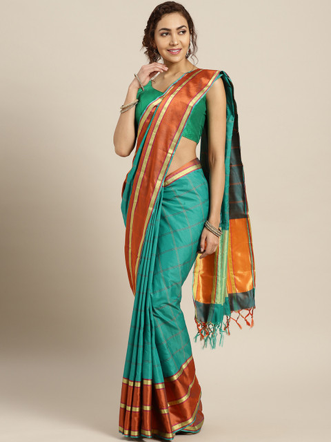 

Rajesh Silk Mills Green Checked Saree