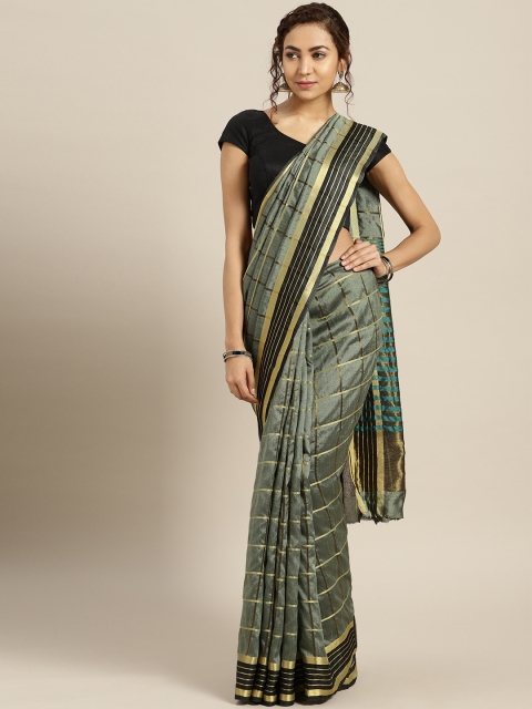 

Rajesh Silk Mills Green & Golden Checked Saree