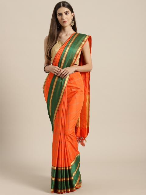 

Rajesh Silk Mills Orange & Green Checked Saree