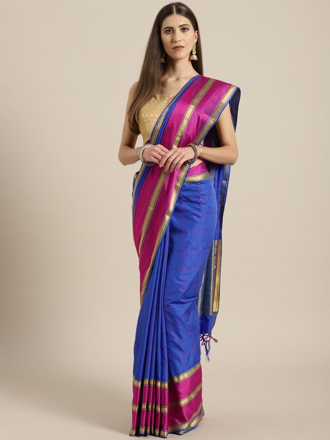 

Rajesh Silk Mills Women Blue & Pink Checked Saree