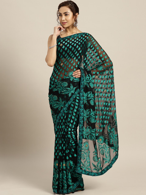 

Rajesh Silk Mills Black & Green Woven Design Saree
