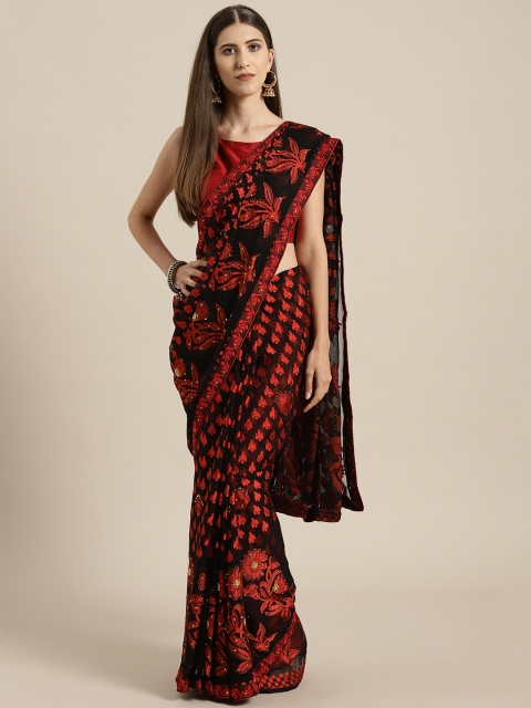 

Rajesh Silk Mills Black & Red Woven Design Saree