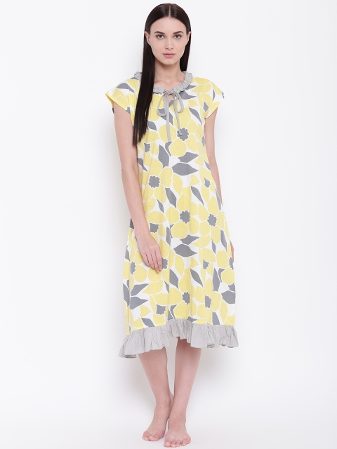 

9teenAGAIN Yellow & Grey Printed Midi Nightdress 3AW16-1338-N1