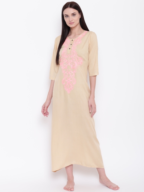 

9teenAGAIN Beige & Pink Embroidered Maxi Nightdress 3SS16-1232-N1
