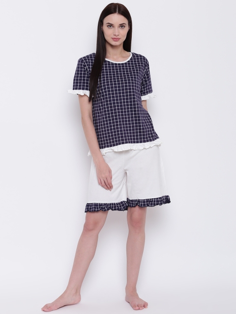 

9teenAGAIN Women Navy Blue & White Checked Night Suit 4AW16-0362-NS1