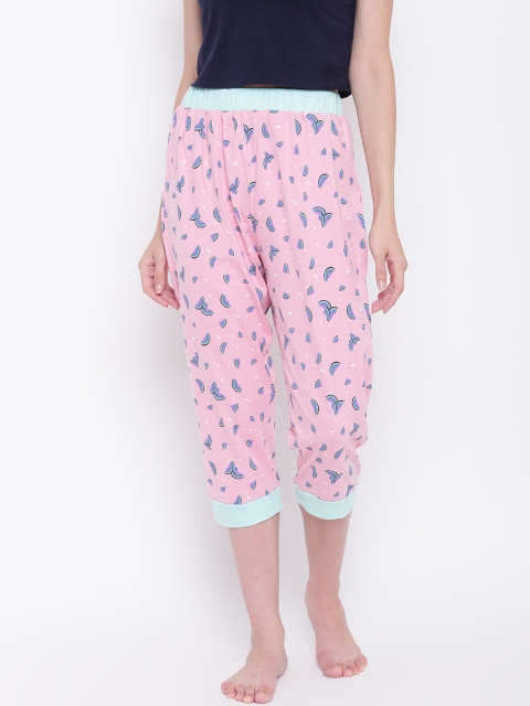 

9teenAGAIN Women Pink & Blue Printed Regular Fit Lounge Capris 3SS18-1545-CP1
