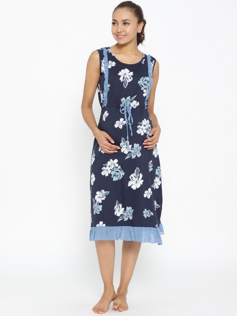 

9teenAGAIN Blue & White Printed Midi Maternity Nightdress 3MN17-1461-N1