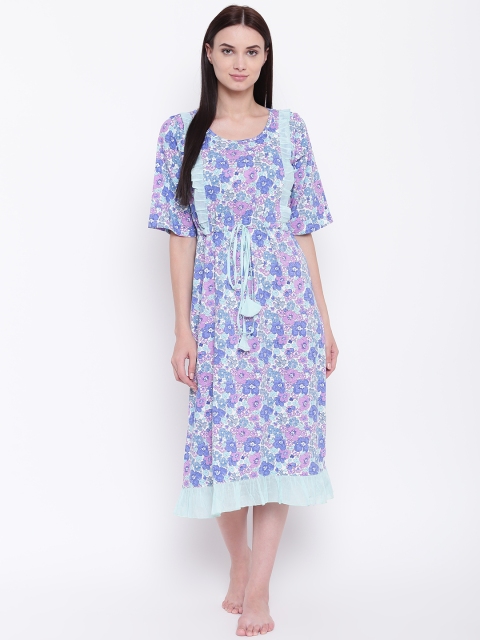 

9teenAGAIN Blue & Purple Floral Print Nightdress 3MN16-1372-N1