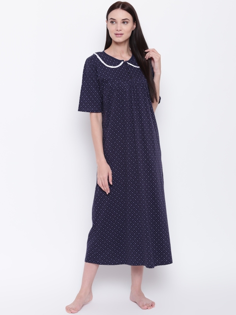 

9teenAGAIN Navy Blue & White Printed Nightdress 1SS16-0222-NS1
