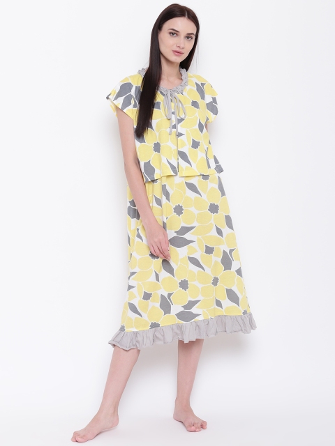 

9teenAGAIN Yellow & Grey Printed Nightdress 3MN16-1337-N1