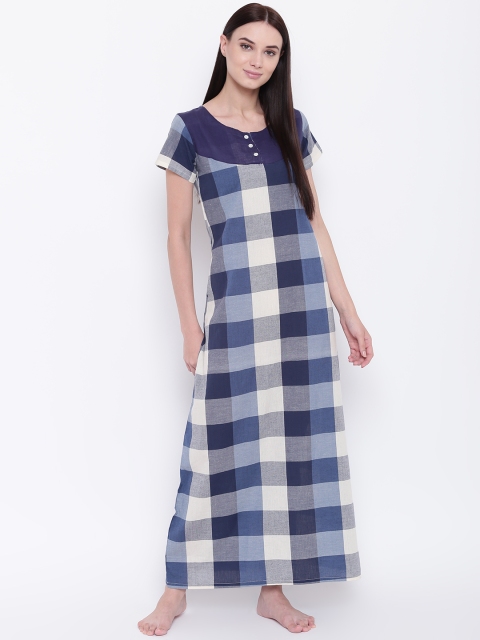 

9teenAGAIN Blue & White Checked Maxi Nightdress 3AW17-1500-N1