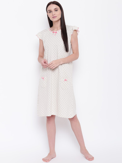 

9teenAGAIN Off-White & Black Printed Nightdress