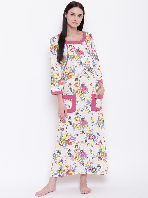 

9teenAGAIN Beige & Yellow Printed Nursing Nightdress 2MN18-2246-N1