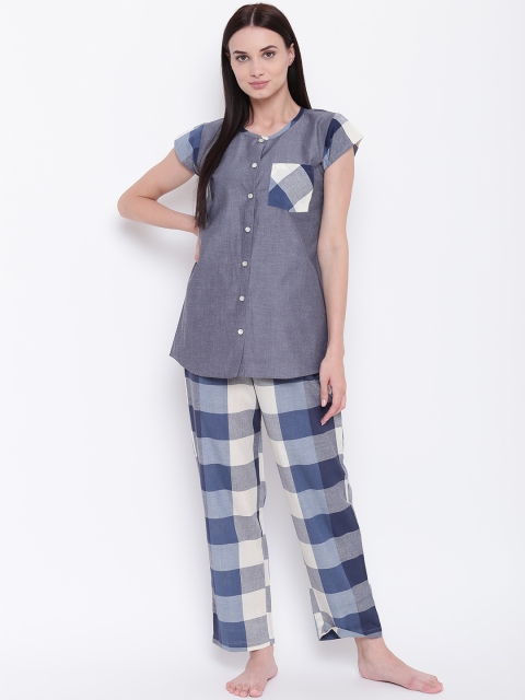 

9teenAGAIN Women Charcoal Grey & Blue Night Suit 3SS16-1190-NS1