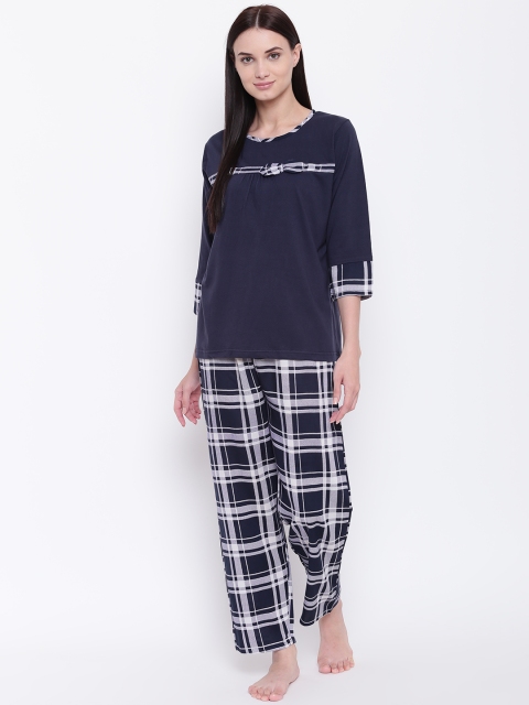

9teenAGAIN Women Navy & White Solid Night Suit 1SS16-0351-NS1, Navy blue