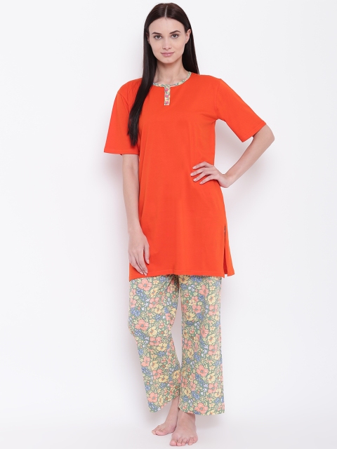 

9teenAGAIN Women Orange & Green Printed Night Suit 1SS16-0002-NS1