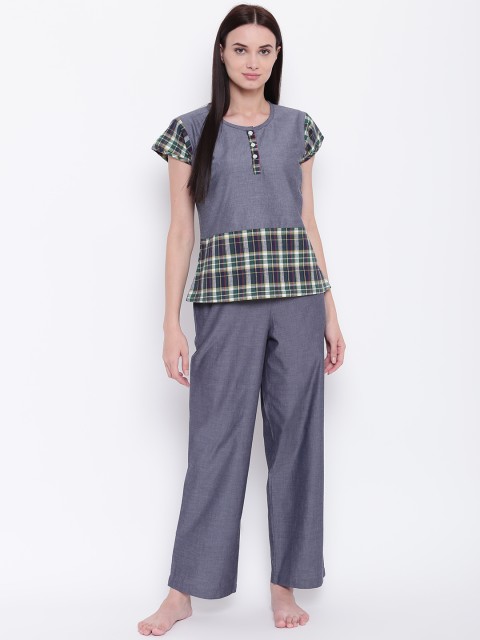 

9teenAGAIN Women Charcoal Grey & Green Solid Night Suit 3SS16-1055a/NS1