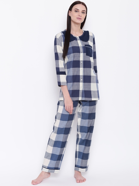 

9teenAGAIN Women Blue & Off-White Checked Night Suit 3SS18-1548-NS1