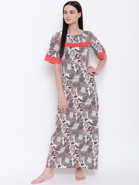 

9teenAGAIN Brown & White Printed Maxi Nightdress 3SS16-1207-N1