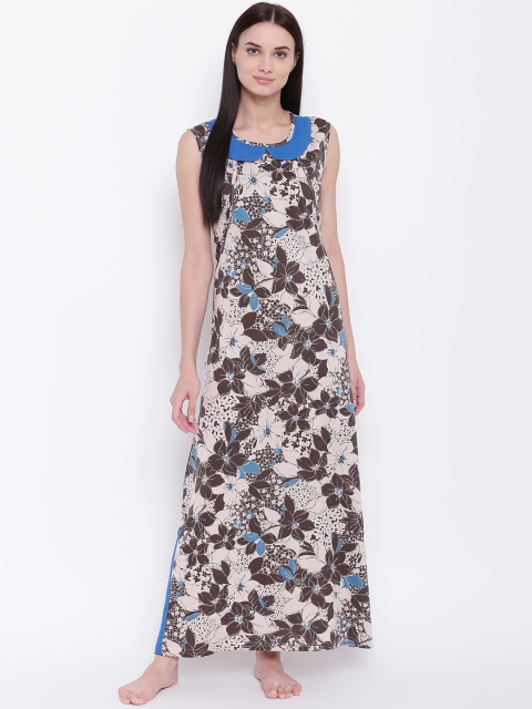 

9teenAGAIN Brown & Off-White Printed Nursing Maxi Nightdress 3MN17-1389-N1