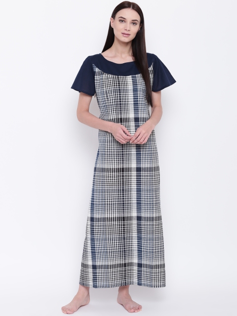 

9teenAGAIN Navy & Off-White Checked Nightdress 3AW16-1327-N1, Navy blue