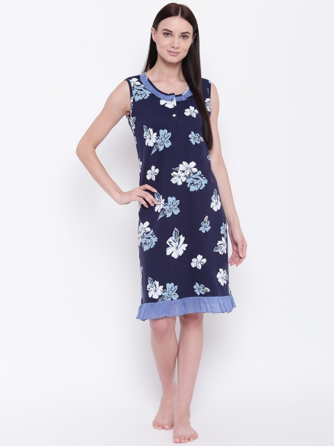 

9teenAGAIN Navy Blue & Off-White Printed Nightdress 3SS17-1415-N
