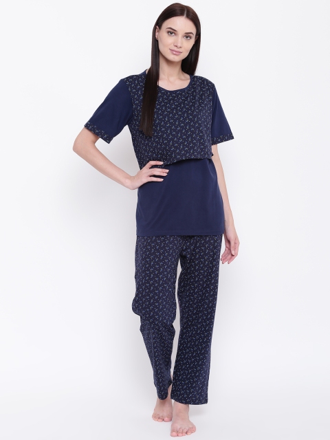 

9teenAGAIN Women Navy Blue & White Printed Nursing Night Suit 2MN18-2256-NS1