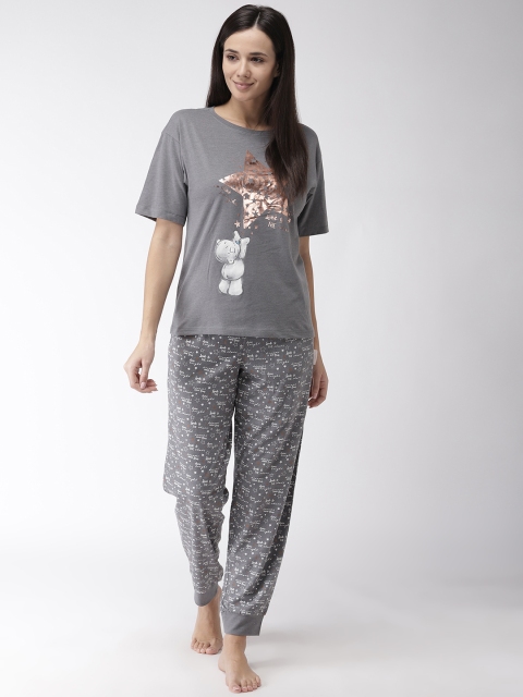 

Marks & Spencer Women Grey & Off-White Printed Night suit
