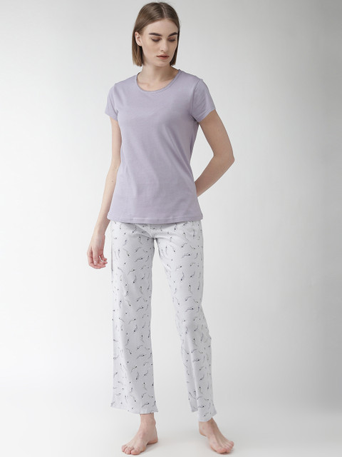 

Marks & Spencer Women Lavender & Grey Printed Night suit