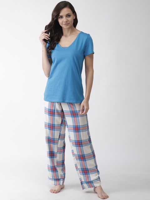 

Marks & Spencer Women Blue & Off-White Solid Pyjamas Set