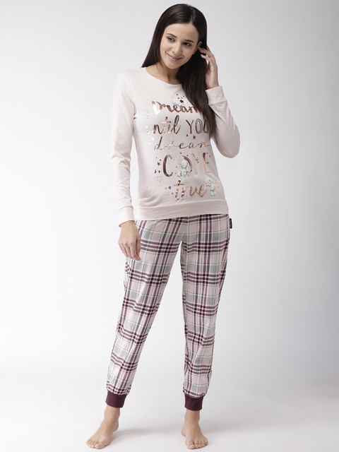 

Marks & Spencer Women Pink & Burgundy Printed Night suit