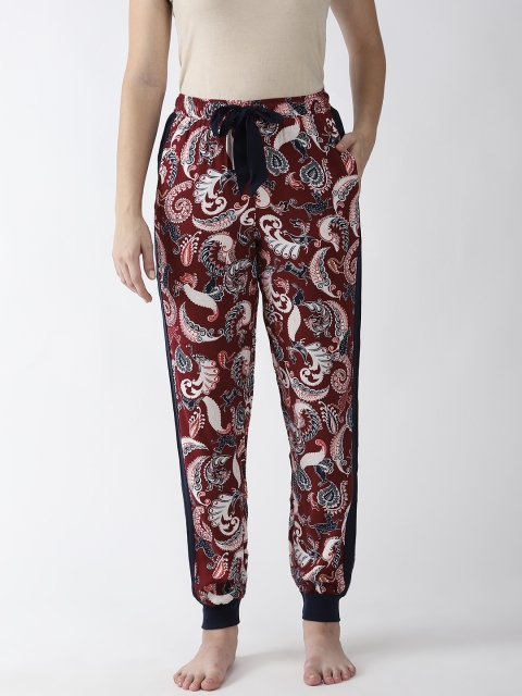 

Marks & Spencer Women Maroon & Off White Printed Lounge Pants