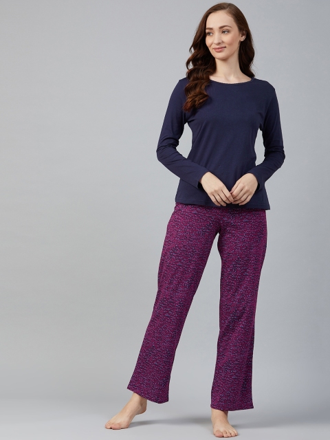 

Marks & Spencer Women Navy Blue & Pink Solid Nightsuit
