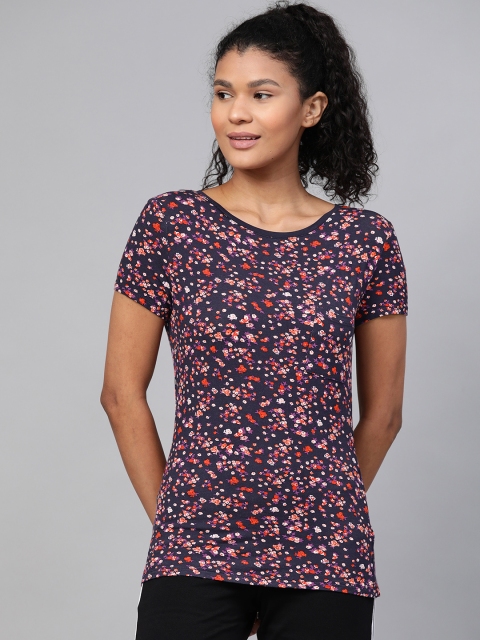 

Marks & Spencer Women Navy Blue & Pink Floral Print Round Neck Lounge T-shirt