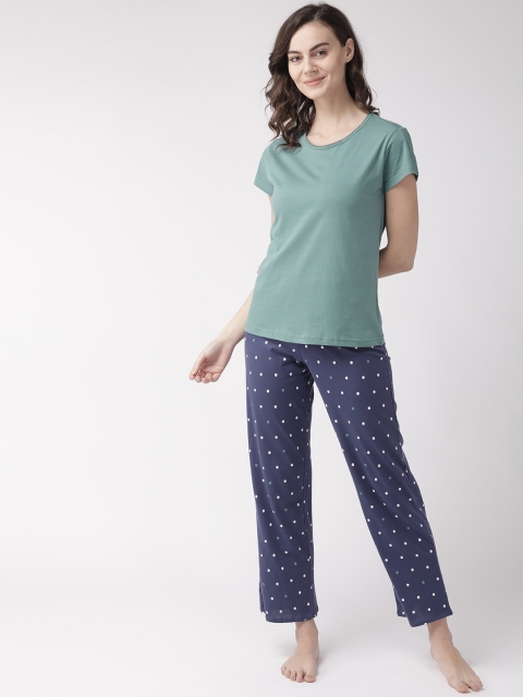 

Marks & Spencer Women Green & Blue Printed Night suit