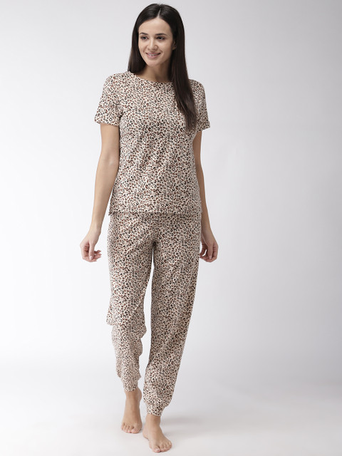 

Marks & Spencer Women Beige & Black Leopard Print Night suit