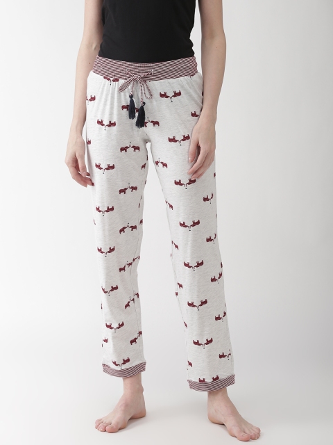 

Marks & Spencer Women Off-White & Maroon Printed Lounge Pants