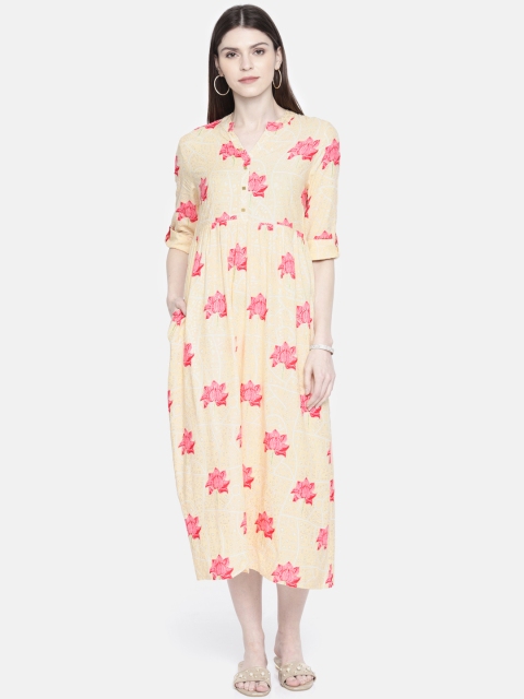 

Anouk Women Floral Printed Cream-Coloured A-Line Midi Dress