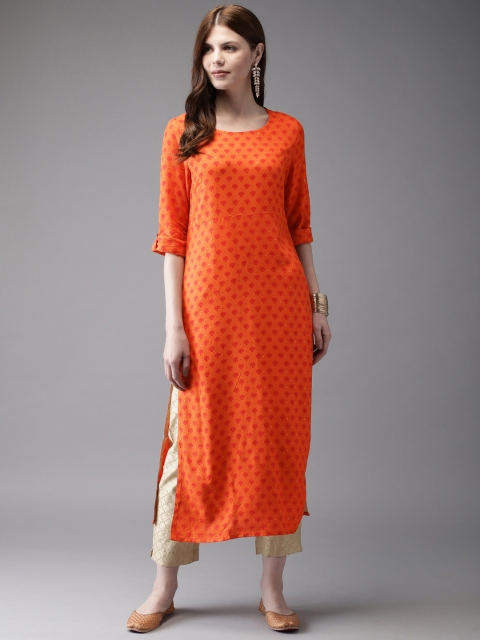 

Anouk Women Orange & Red Printed Straight Kurta