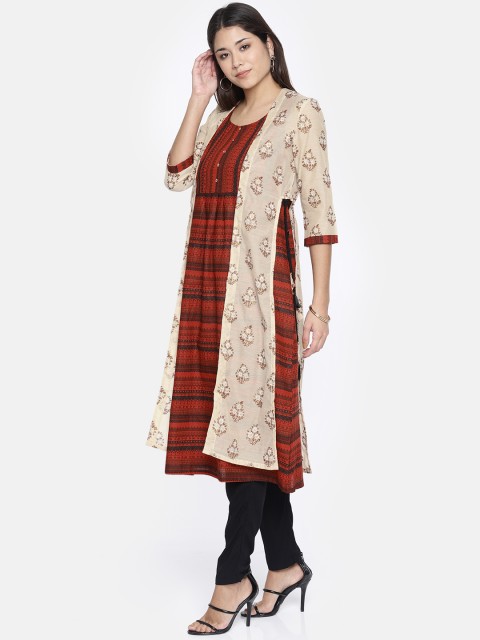 

Anouk Women Red & Beige Printed Kurta with Churidar
