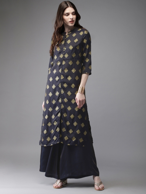 

Anouk Women Navy Blue Embroidered Kurta with Palazzos