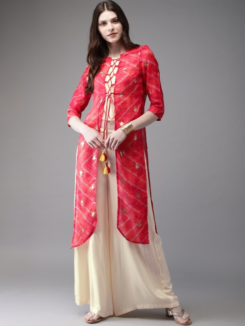 

Anouk Women Cream-Coloured & Red Solid Top with Palazzos