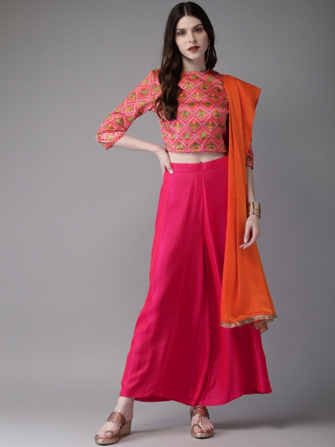 

Anouk Women Pink & Orange Printed Top with Palazzos & Dupatta