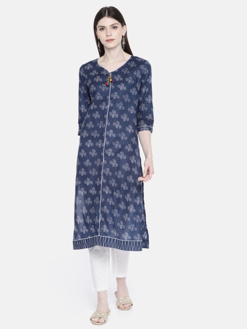 

Anouk Women Navy Blue & White Printed Kurta with Trousers