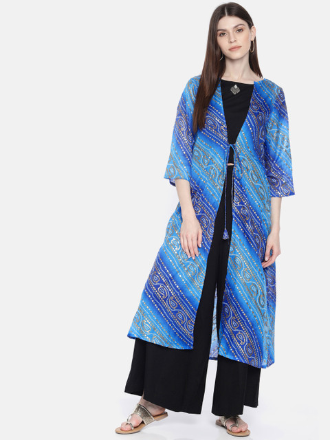 

Anouk Women Blue & Black Printed Layered Kurta with Palazzos