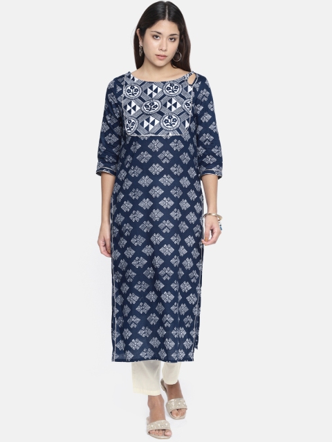 

Anouk Women Blue & Off-White Yoke Design Kurta with Trousers