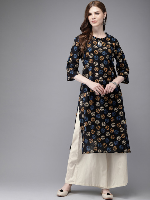 

Anouk Women Black & Beige Printed Kurta with Palazzos